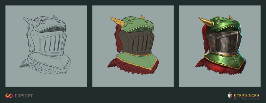 The creation of new assets. Here a helmet for a paladin.